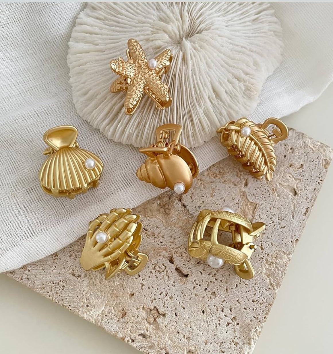 2Pcs Creative Mini trending Starfish Shell Hair Claw New Fashion Gold Metal Shark Clip for Women Hair Accessories