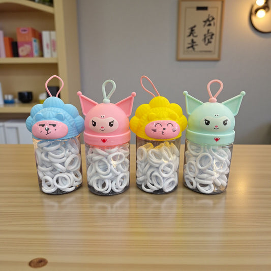 1Pc Cartoon Cat Bottled Children's Hair Accessories White Pull Constant Hair Band Baby Pony Tail Hair Ties - Random Color & Shape