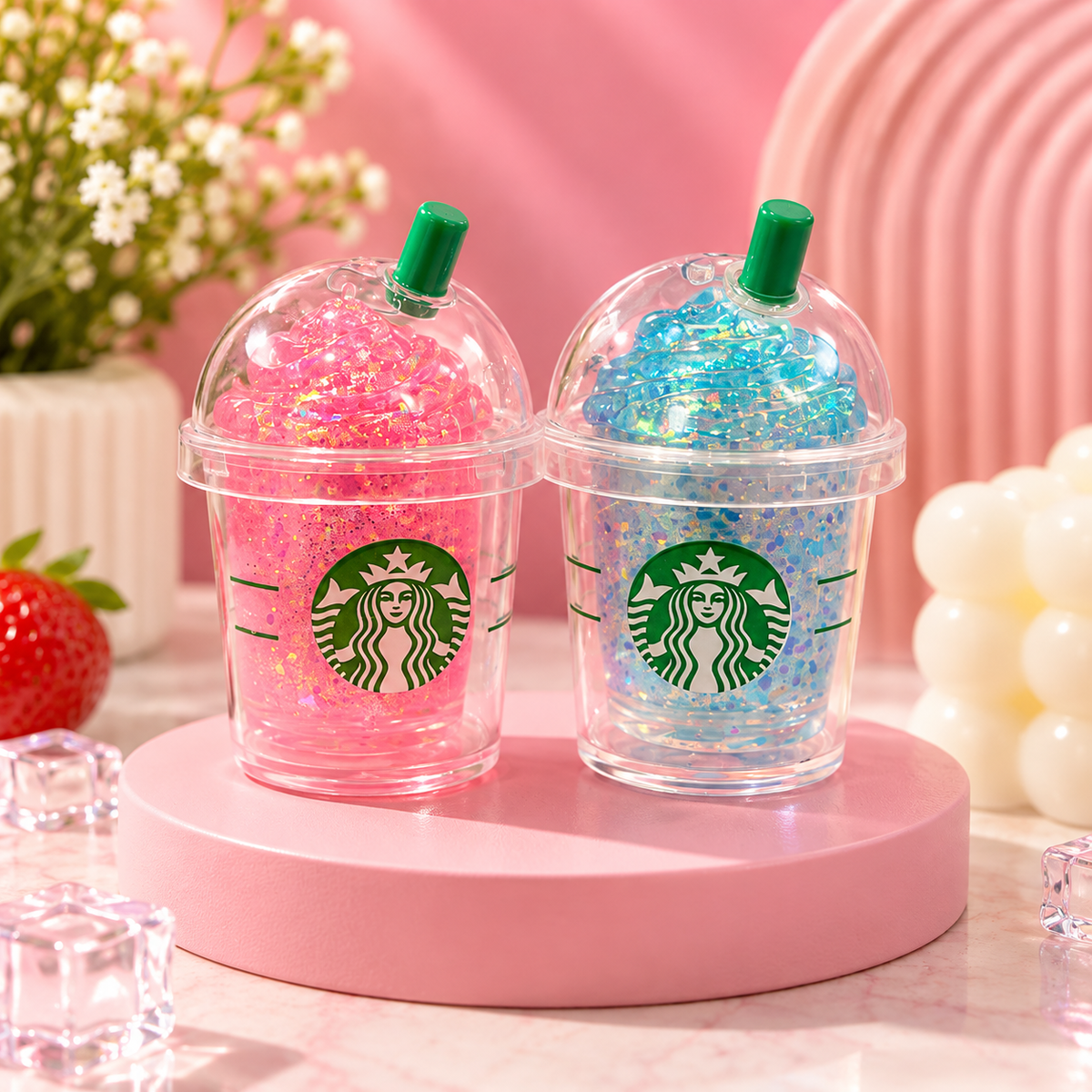 Mini Strawberry Drink Squishy – Glitter Sensory Fidget Toy