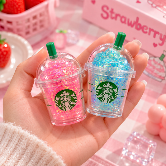 Mini Strawberry Drink Squishy – Glitter Sensory Fidget Toy
