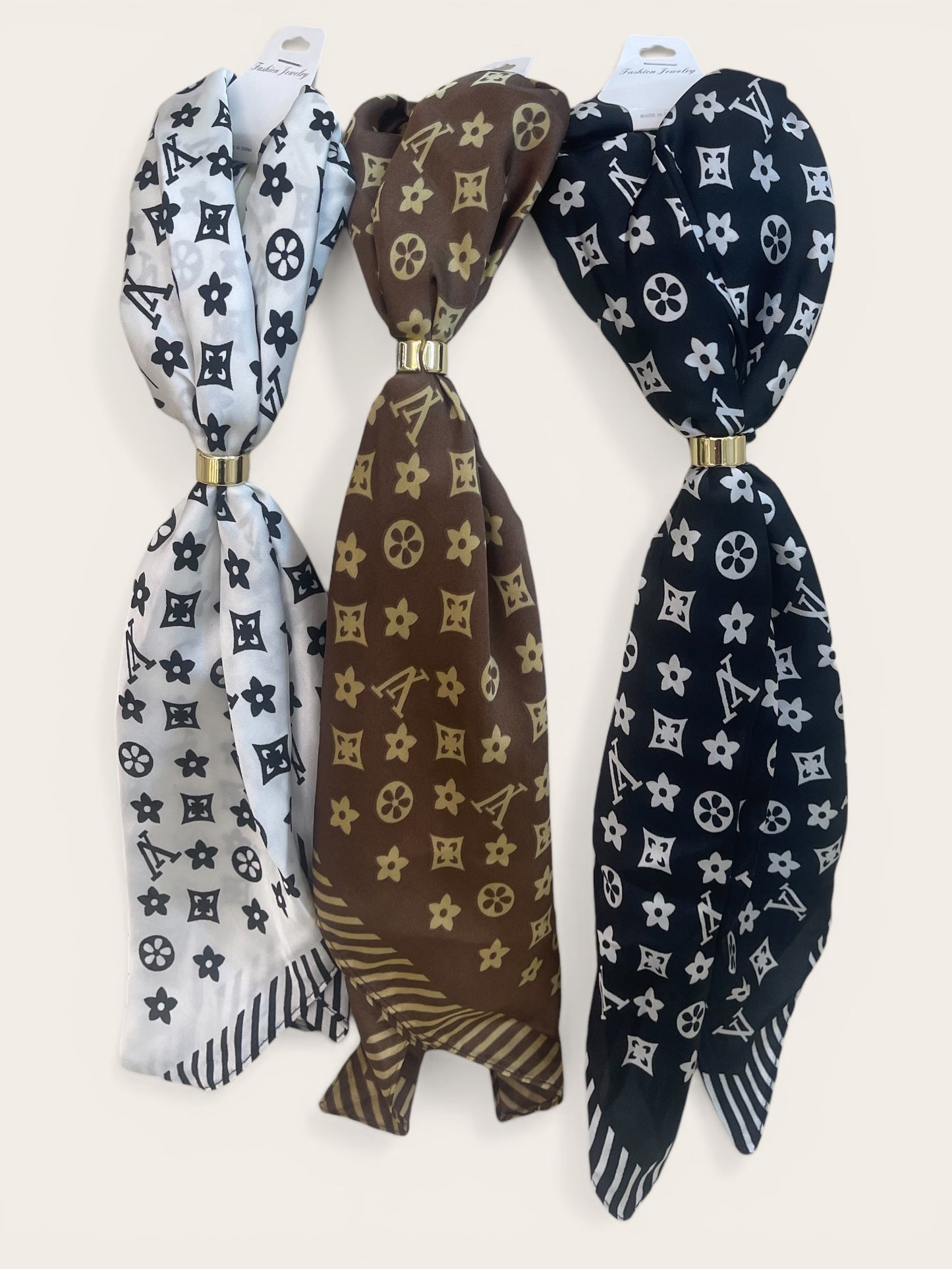 Elegant Monogram Silk Scarf – Fashion Neck, Hair & Bag Scarf for Women