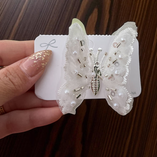 1Pc white Back to School butterfly hair clips moving wings