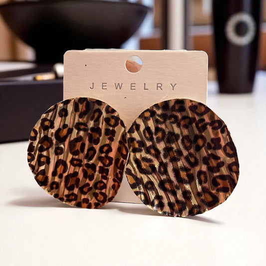 1pc Fashionable Geometric Leopard Print Round Disc Stud Earring