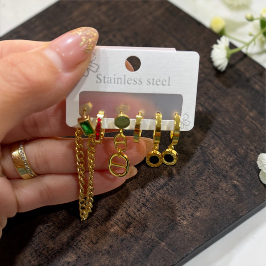 316L Stainless Steel 6 Pieces Colorful Zircon Tassels Earrings For Women New Fashion Jewelry Gifts