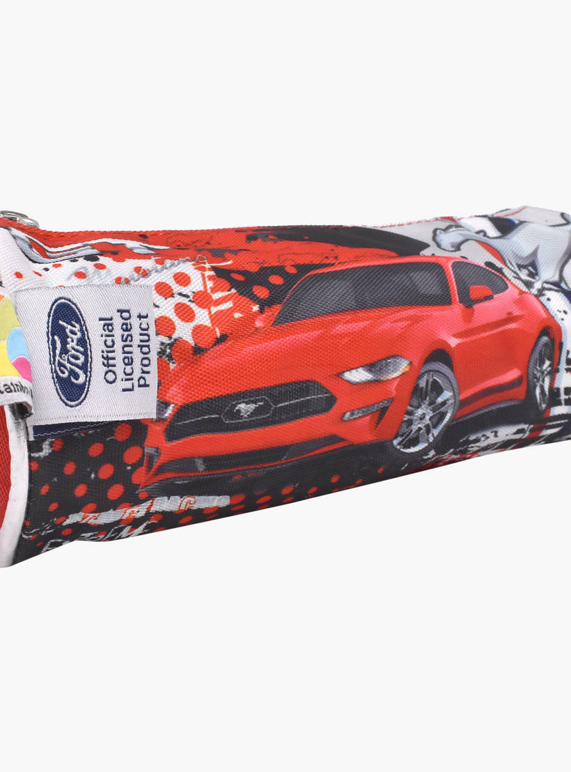Mustang Printed Round Pencil Case