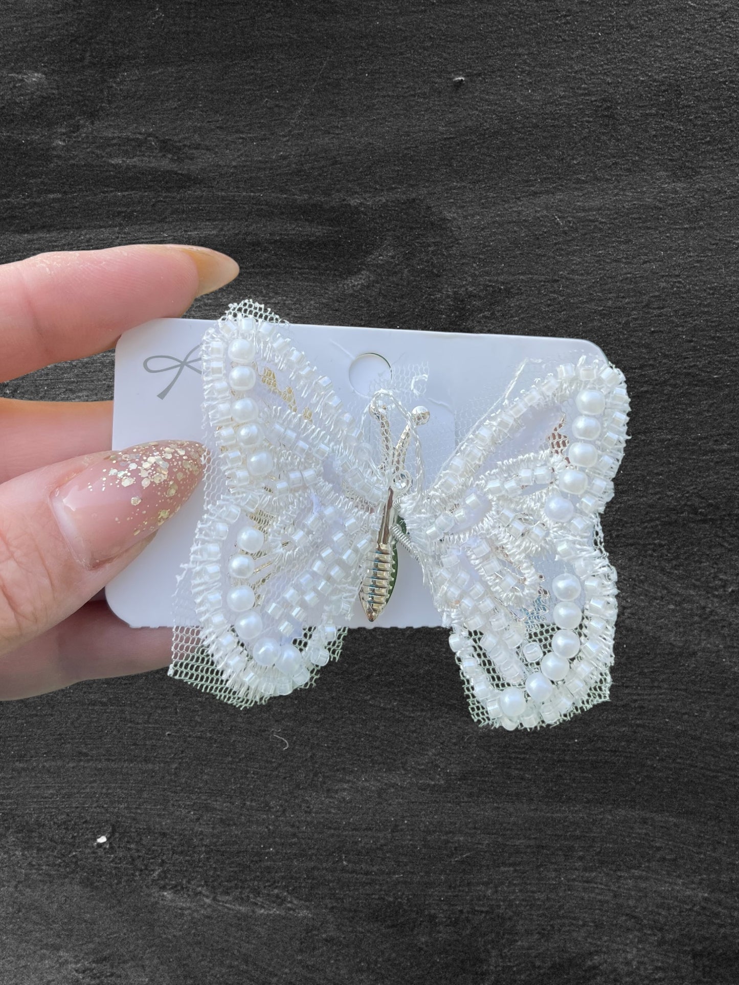 1Pc white pearl Lace Back to School butterfly hair clips moving wings