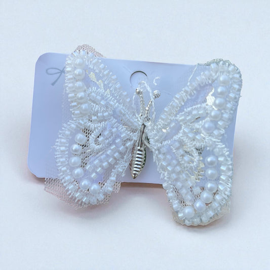 1Pc white pearl Lace Back to School butterfly hair clips moving wings