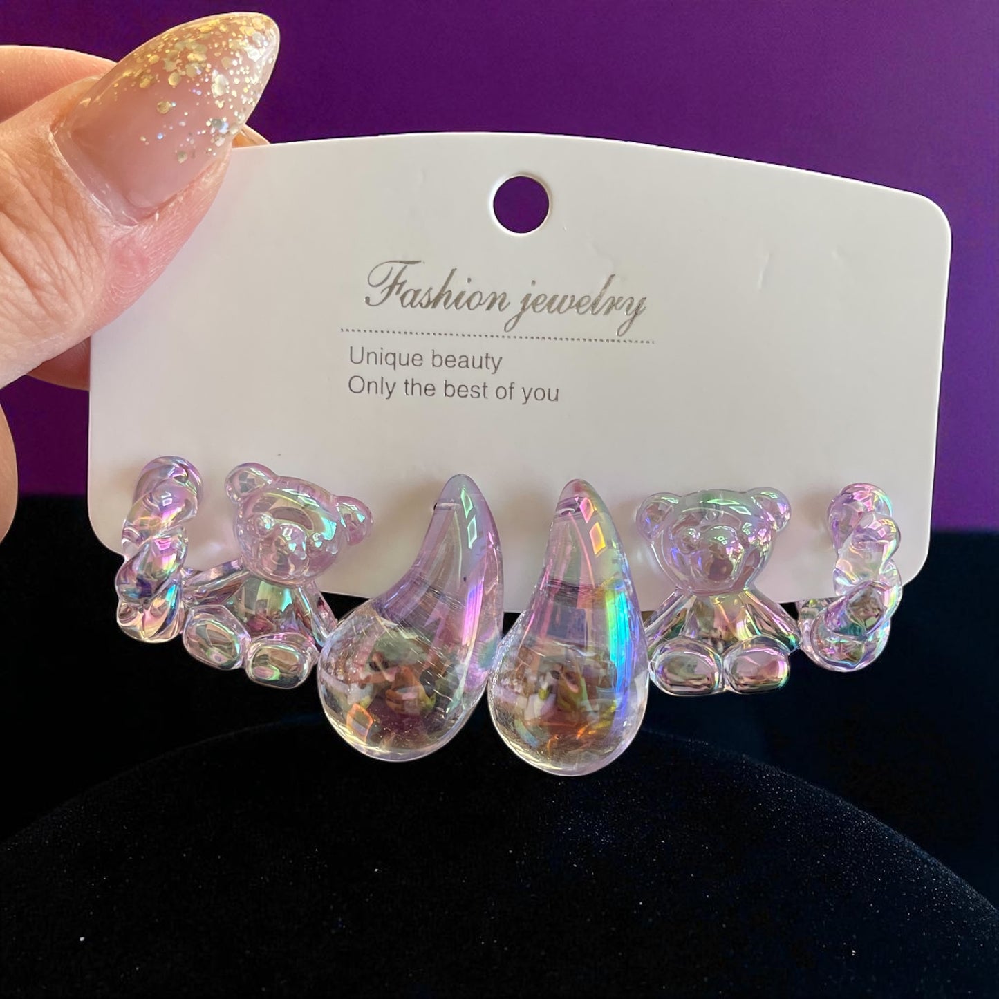 New Summer Earrings Cute Girl Party Jewelry Two-tone clear Acrylic Drop Earrings Set 3 Pairs/ sets