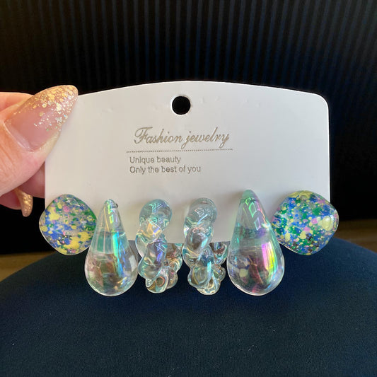 New Summer Earrings Cute Girl Party Jewelry Two-tone clear Acrylic Drop Earrings Set 3 Pairs/ sets
