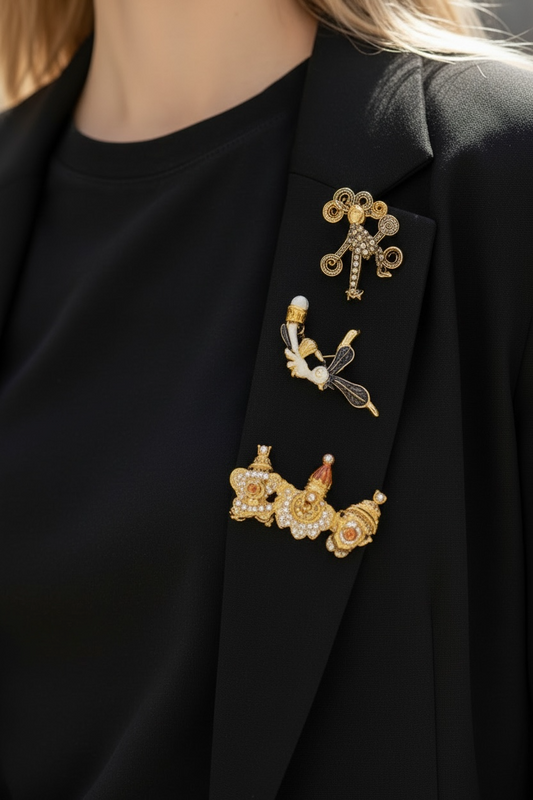 1Pc Elegant Vintage Gold Brooch Pins – Unique Artistic Designs