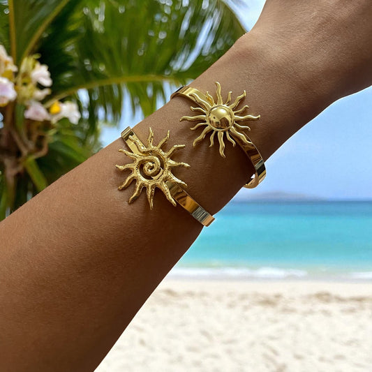 1Pc Summer Vacation Sun Beach Stainless Steel Cuff Bangle Bracelet For Women