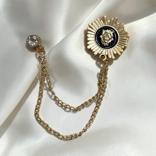 Vintage Gold Lion Brooch Chain – Elegant Double Pin Statement Piece