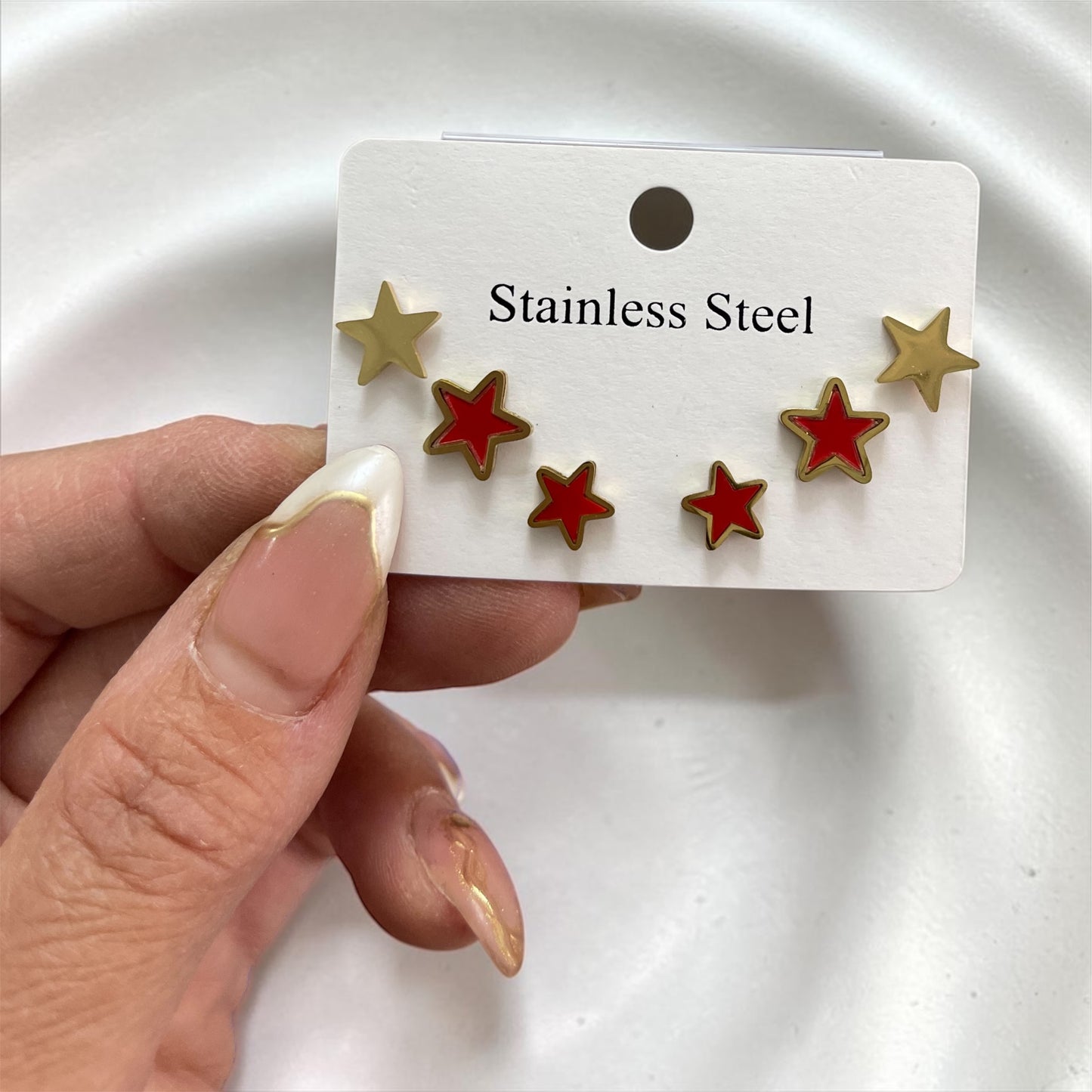 Elegant Stainless Steel Trending Red Mini Stud Earrings Set – Star & Heart Shapes