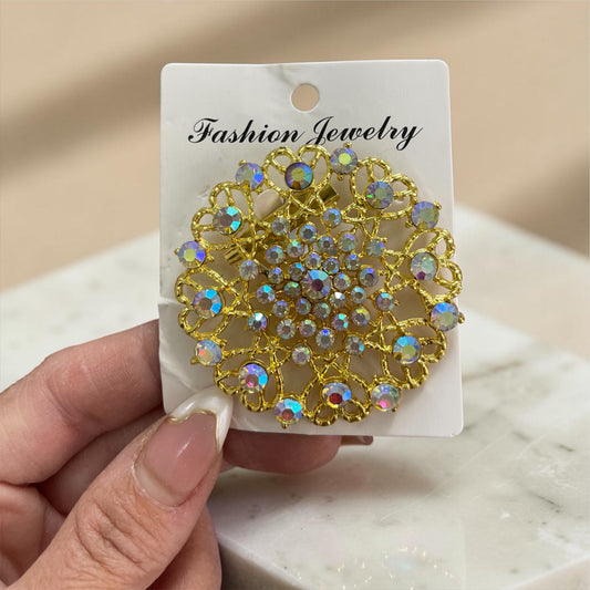 Luxury Gold Crystal Floral Brooch – Elegant Statement Pin