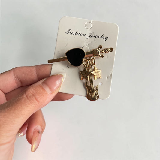 Rockstar Guitar Heart Brooch Pin: