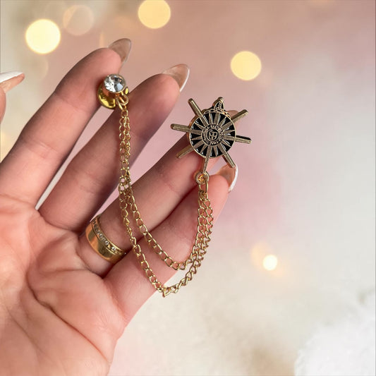 Vintage Compass Chain Brooch Pin – Gold Statement Lapel Brooch