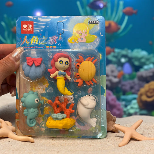 6Pcs Mermaid Erasers Set