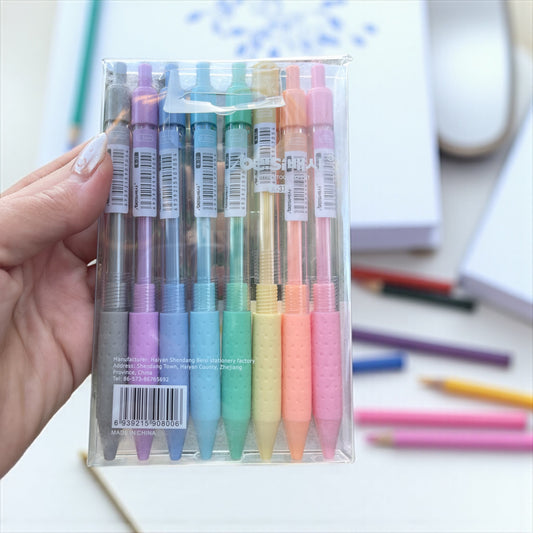 Blister pack with 8 Beisi brand retractable pastel-colored fine point pens