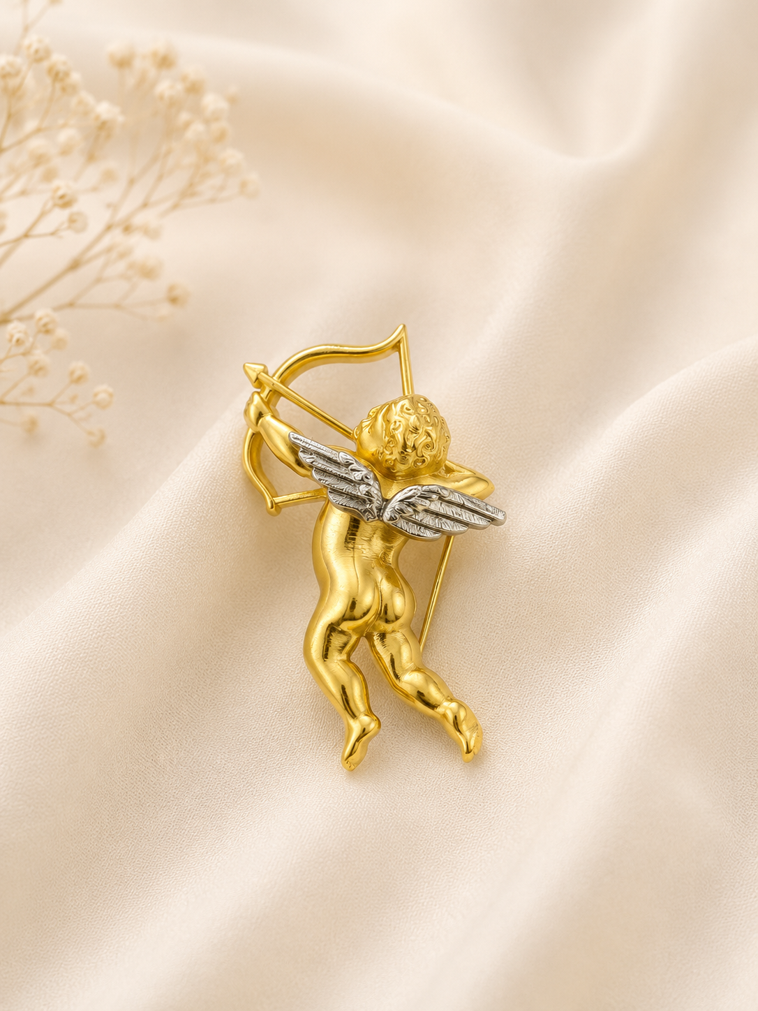 Golden Cupid Angel Brooch Pin