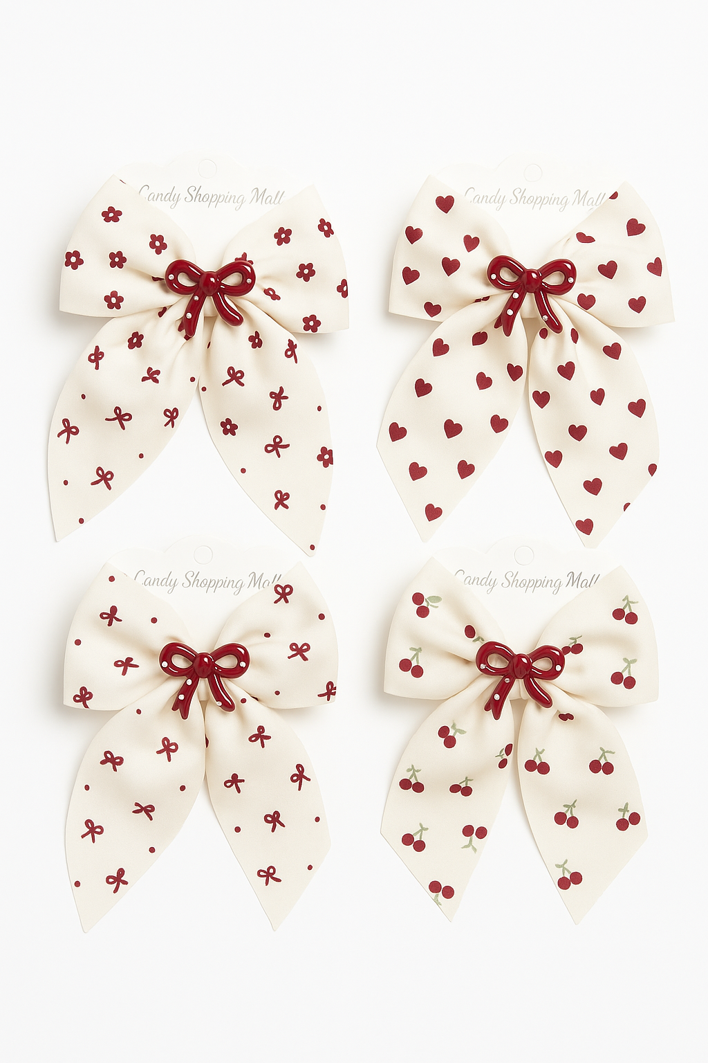 Elegant Burgundy Print Hair Bow Set 🎀 (4 Designs)