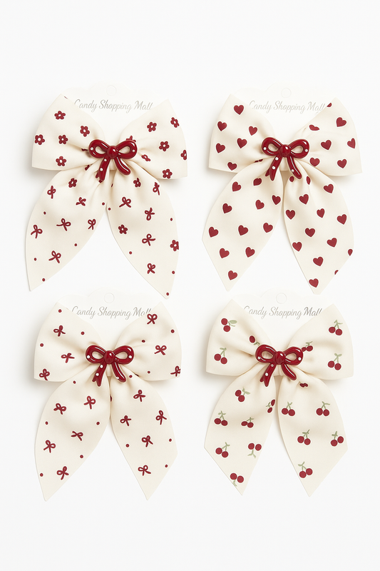 Elegant Burgundy Print Hair Bow Set 🎀 (4 Designs)