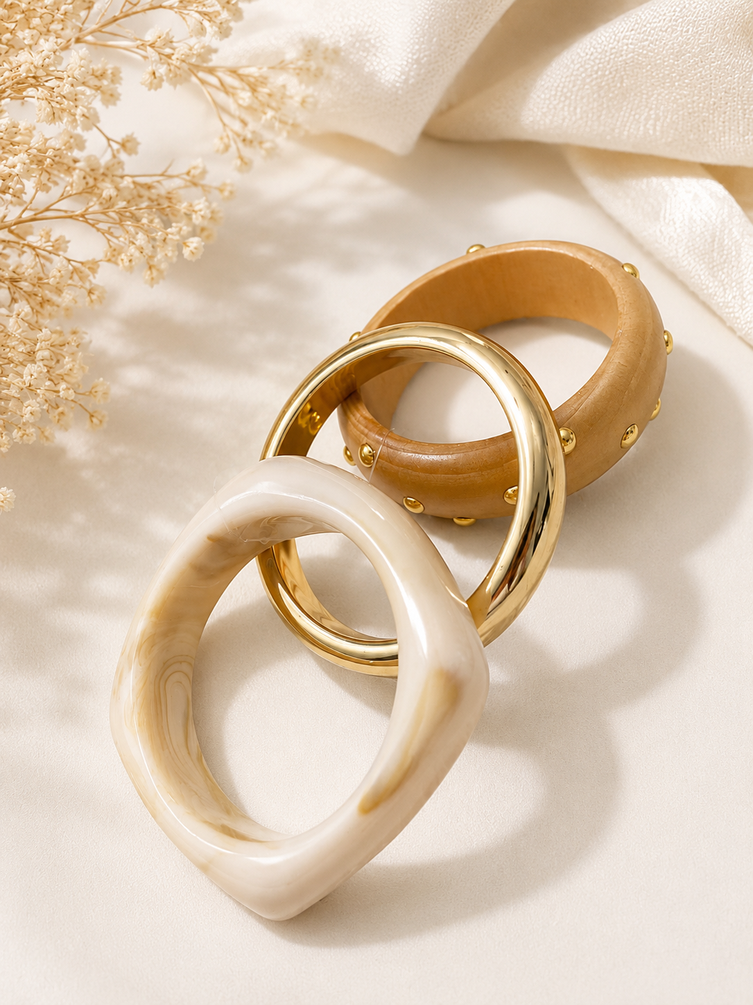 Luxe Mixed Texture Statement Bangles Set