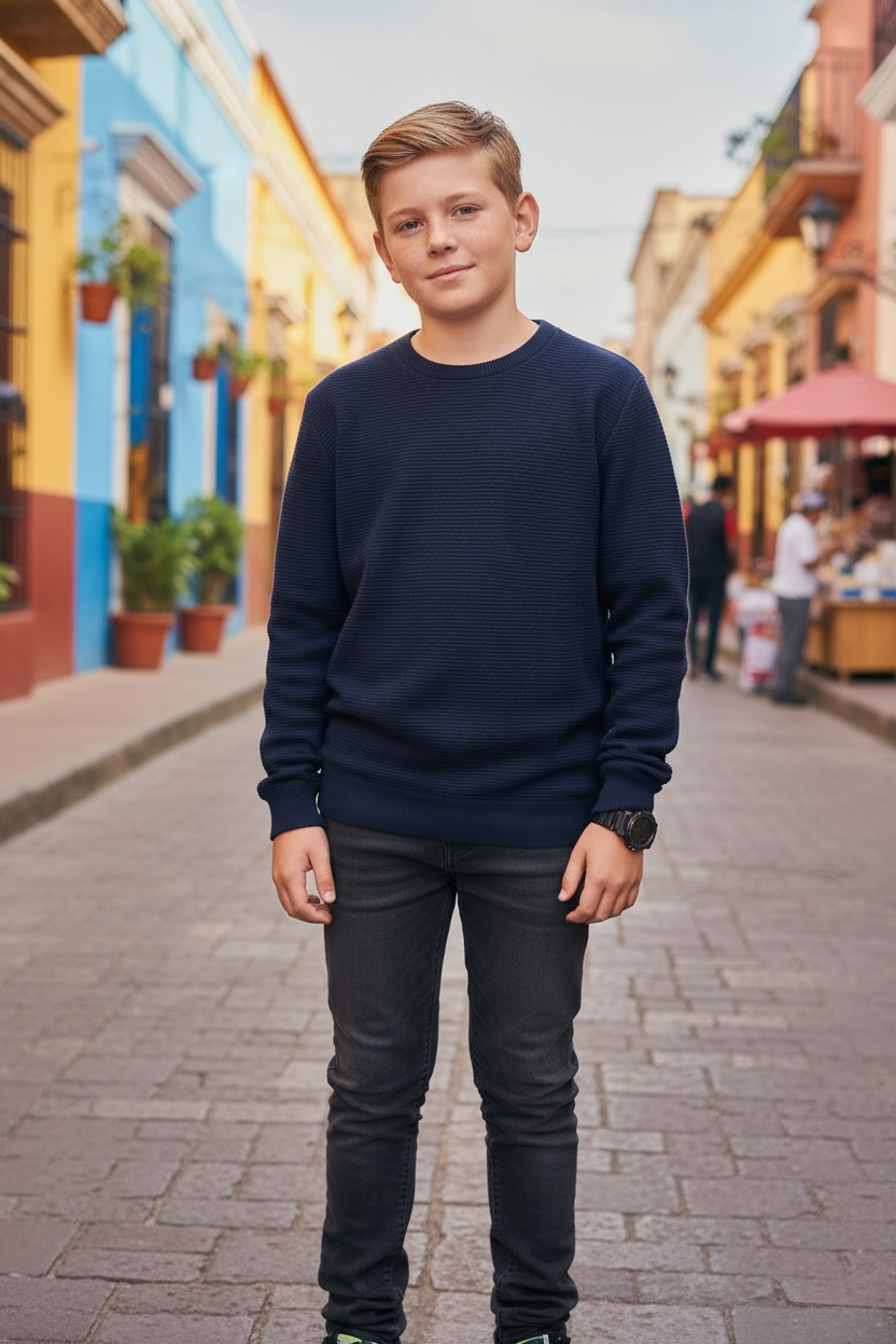 DeFacto boys Regular Fit Crew Neck Long Sleeve Pullover Sweater