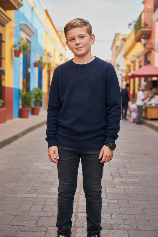 DeFacto boys Regular Fit Crew Neck Long Sleeve Pullover Sweater