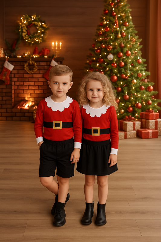 Unisex Free Size Kids Christmas Santa Onesie – Red Festive Bodysuit for Boys & Girls