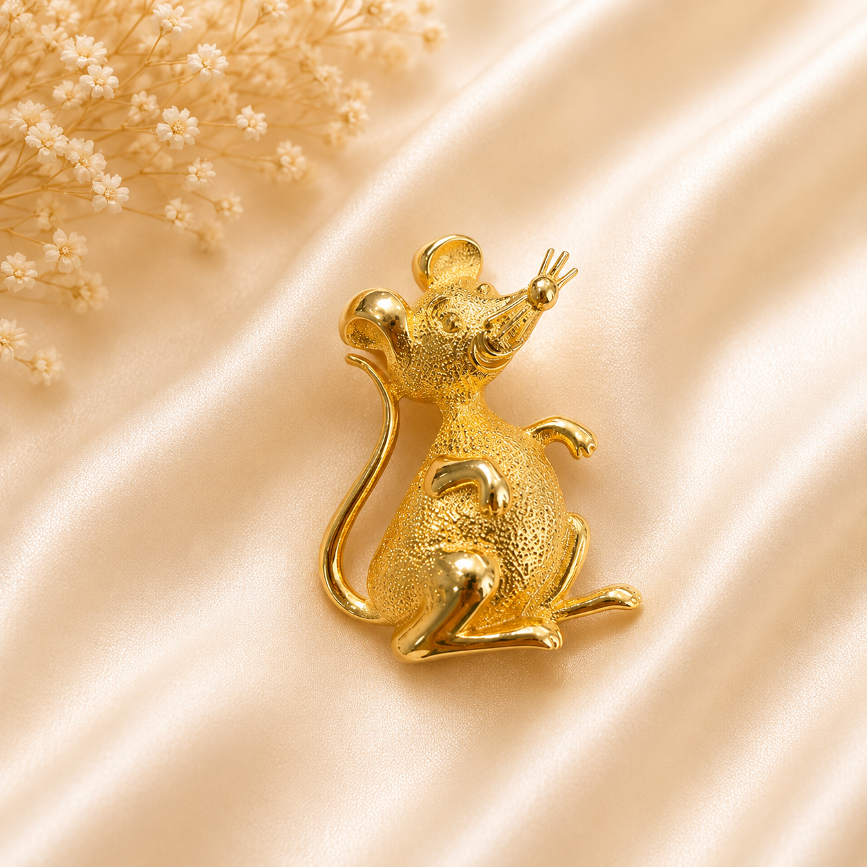 Golden Mouse Brooch Pin – Vintage Animal Statement Brooch