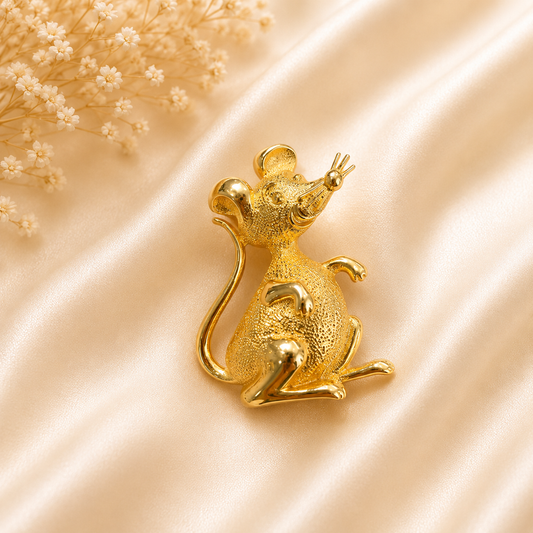 Golden Mouse Brooch Pin – Vintage Animal Statement Brooch