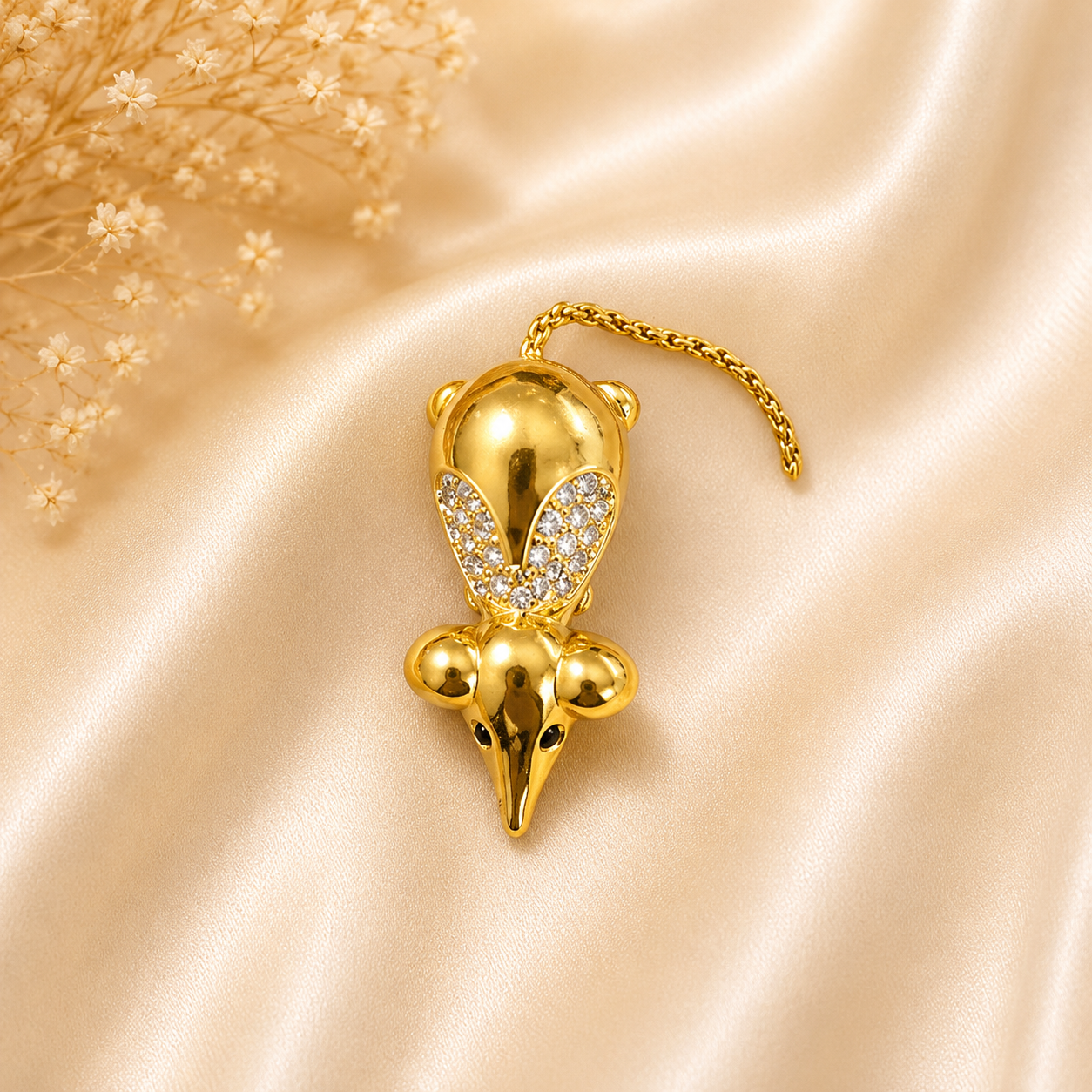 Crystal Mouse Brooch Pin – Gold-Tone Animal Statement Brooch