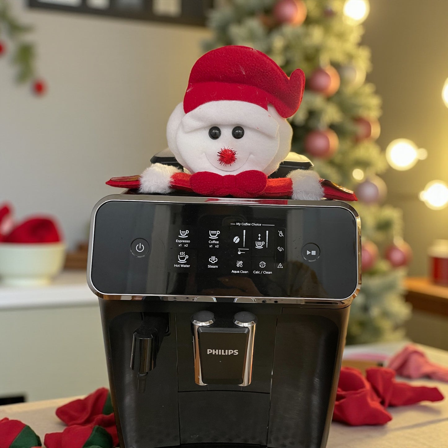 Soft Christmas Snowman Topper Decoration – Double-Face Plush for Jars, Coffee Machines & Centerpieces