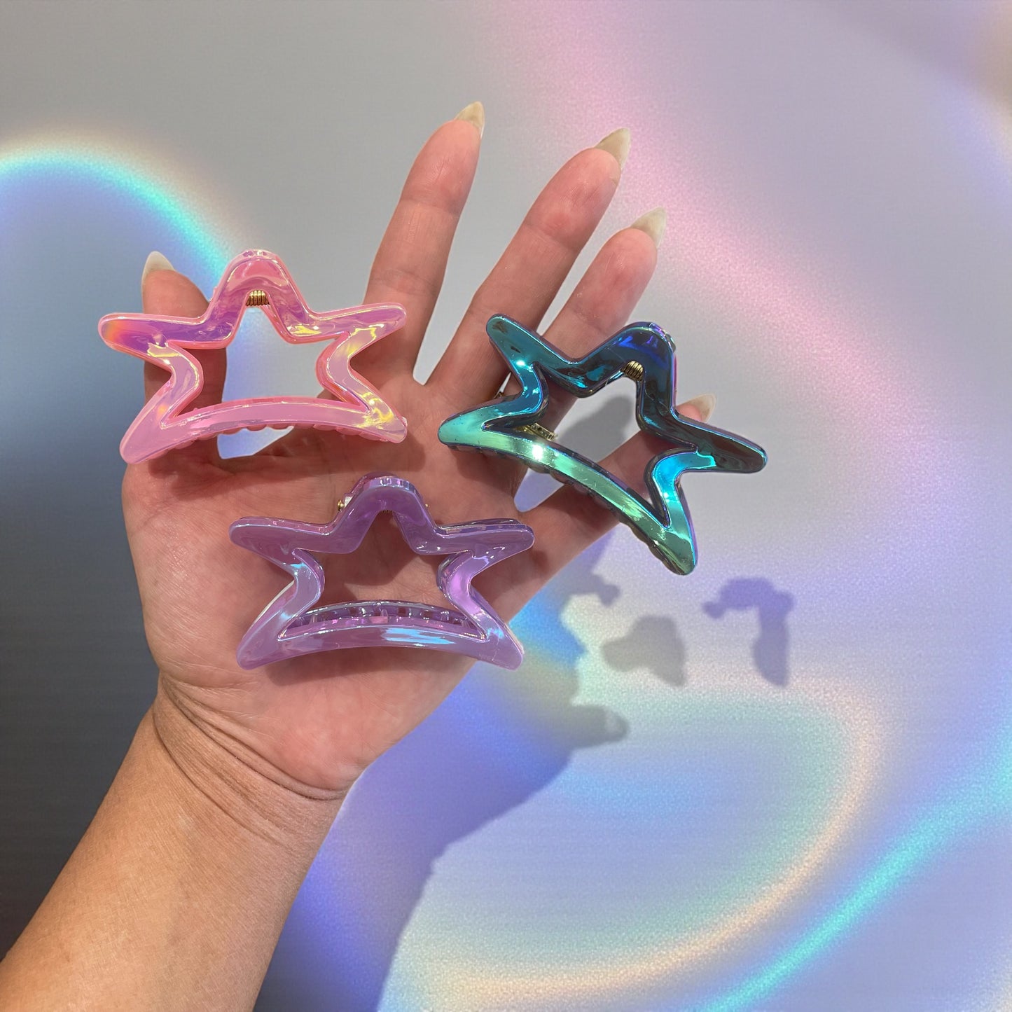 1pc starry colorful PVC hollow hair grab large size hair clip grab clip shark clip.