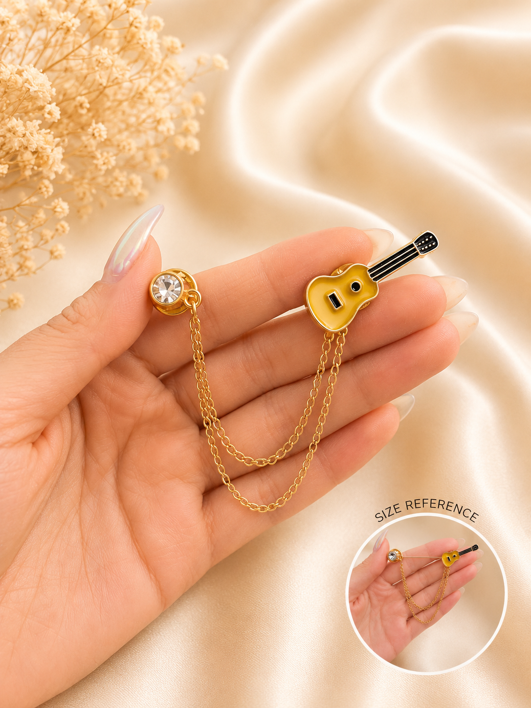 Guitar Chain Brooch Pin – Gold Tone