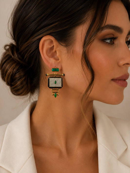 Emerald Noir Geometric Statement Earrings