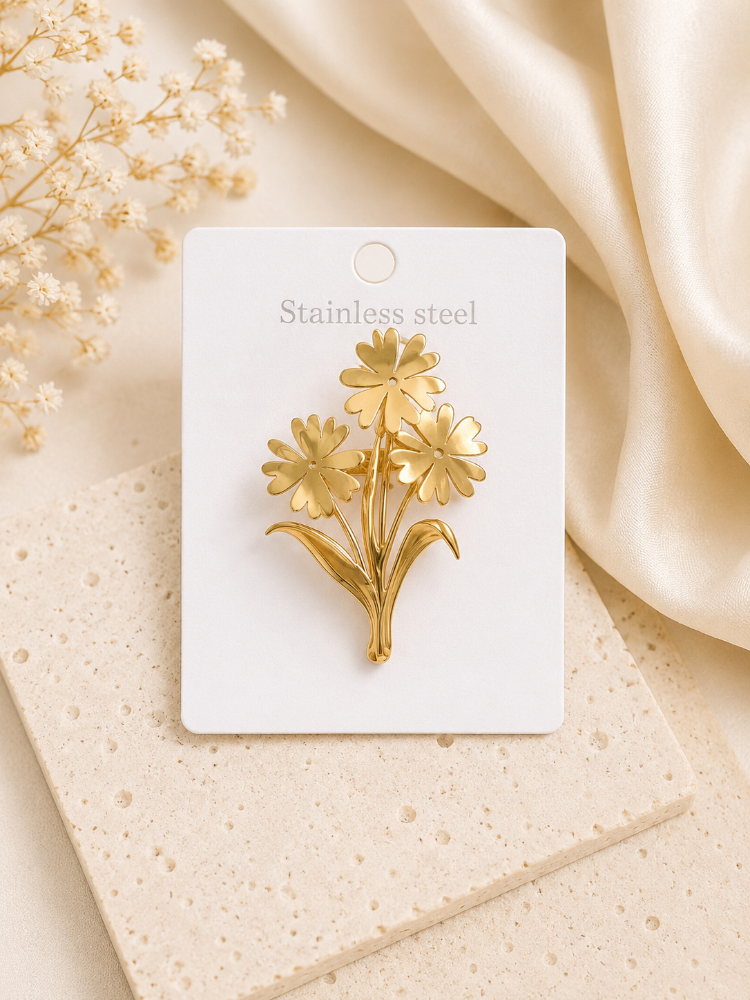 Golden Bloom Floral Brooch – Stainless Steel
