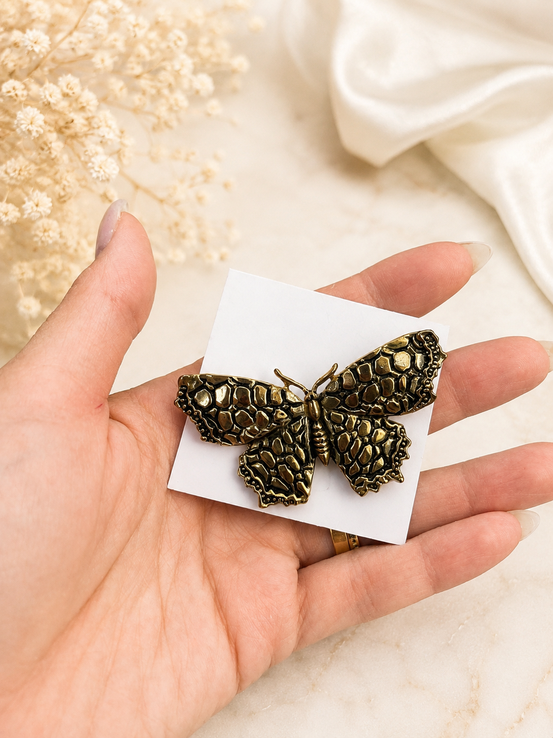 Vintage Butterfly Brooch – Antique Gold Statement Pin