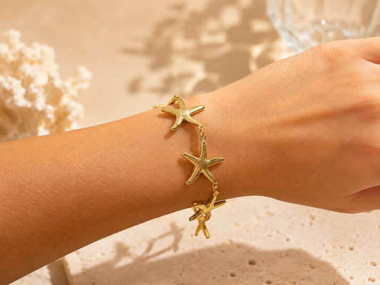 Golden Starfish Charm Bracelet – Coastal Chic Stainless Steel