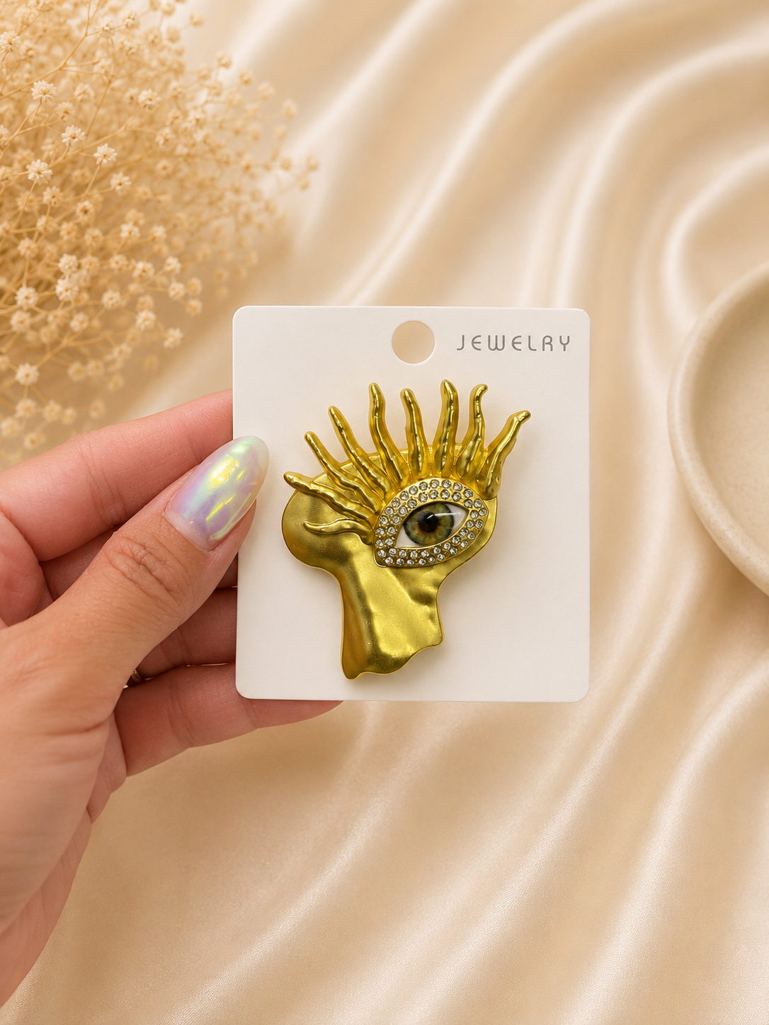Mystic Eye Face Brooch – Gold Statement Pin