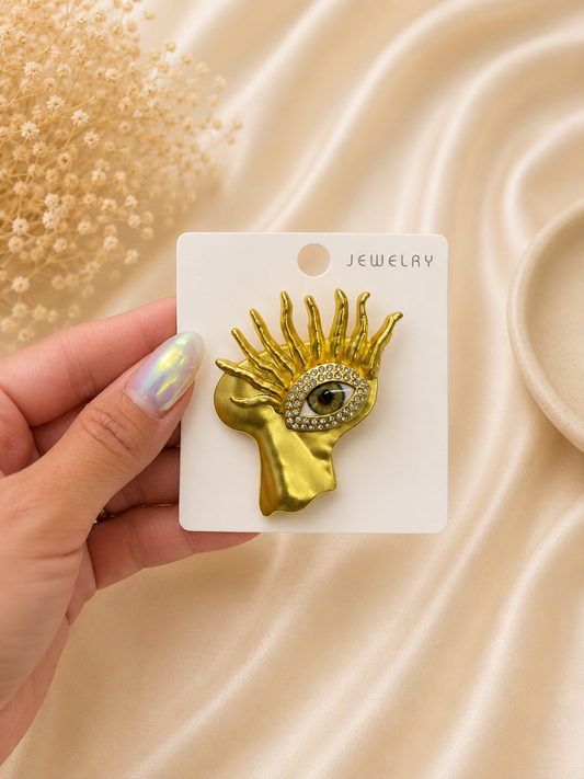 Mystic Eye Face Brooch – Gold Statement Pin