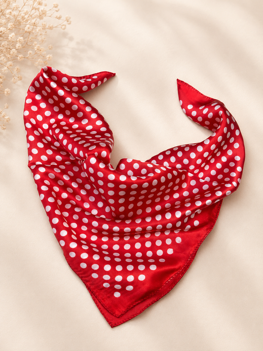 Trending Red Polka Dot Satin Square Scarf – Vintage Chic Neck Scarf
