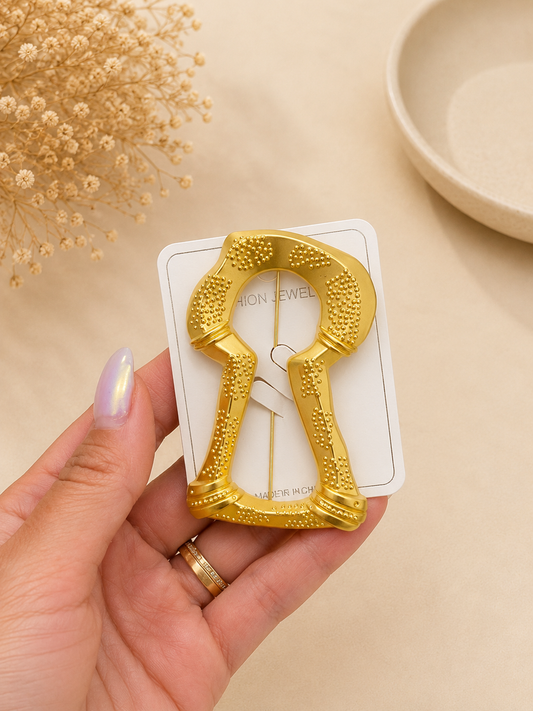 Textured Gold Keyhole Statement Brooch Pin