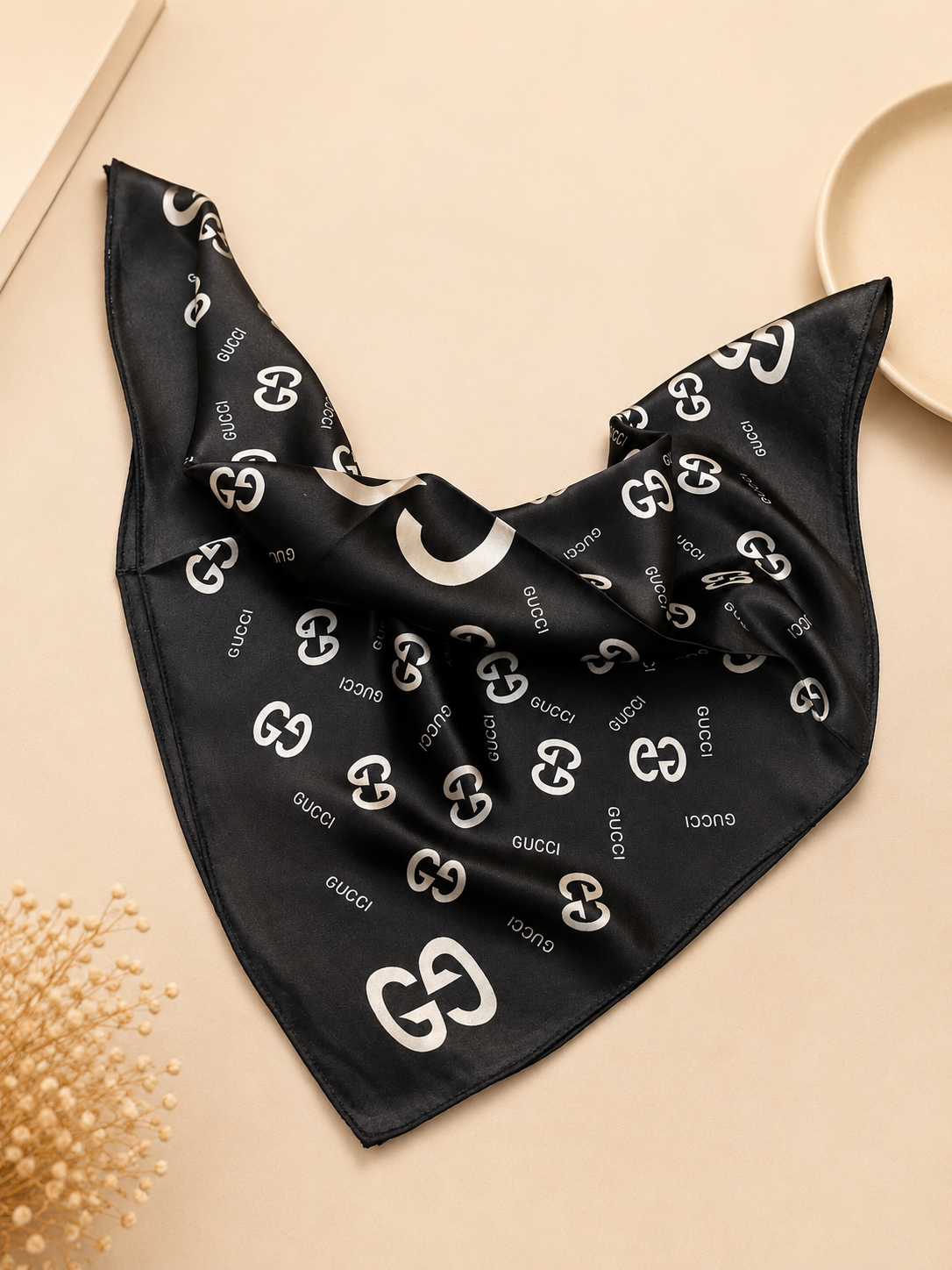 Luxury Monogram Satin Square Scarf