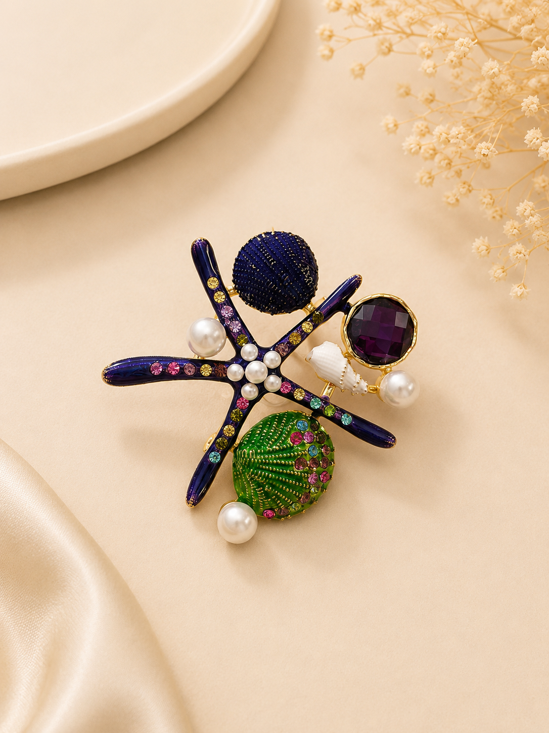 Ocean Treasure Starfish Brooch – Pearl & Crystal Beach Pin