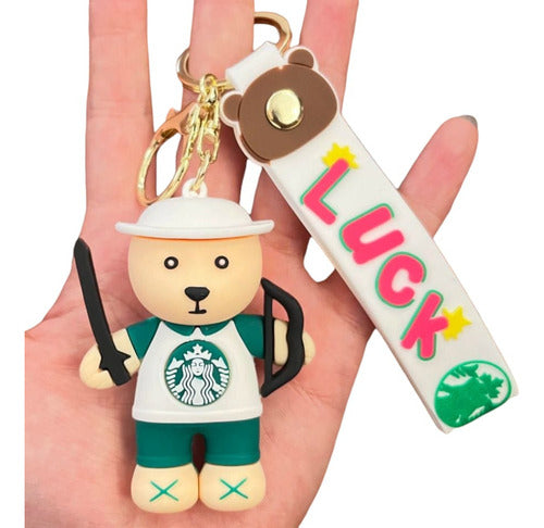Starbucks Bear 3D Cartoon Silicone Keychain Cute Doll Gift Pendant Car Keyring Mobile Phone Bag Key Holder Jewelry Accessories