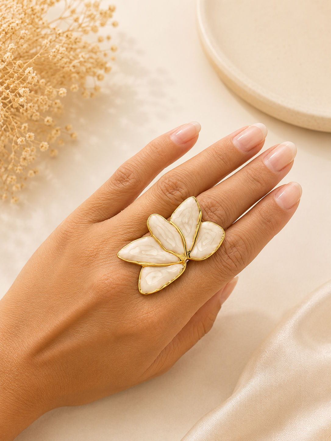 Ivory Petal Adjustable Statement Ring