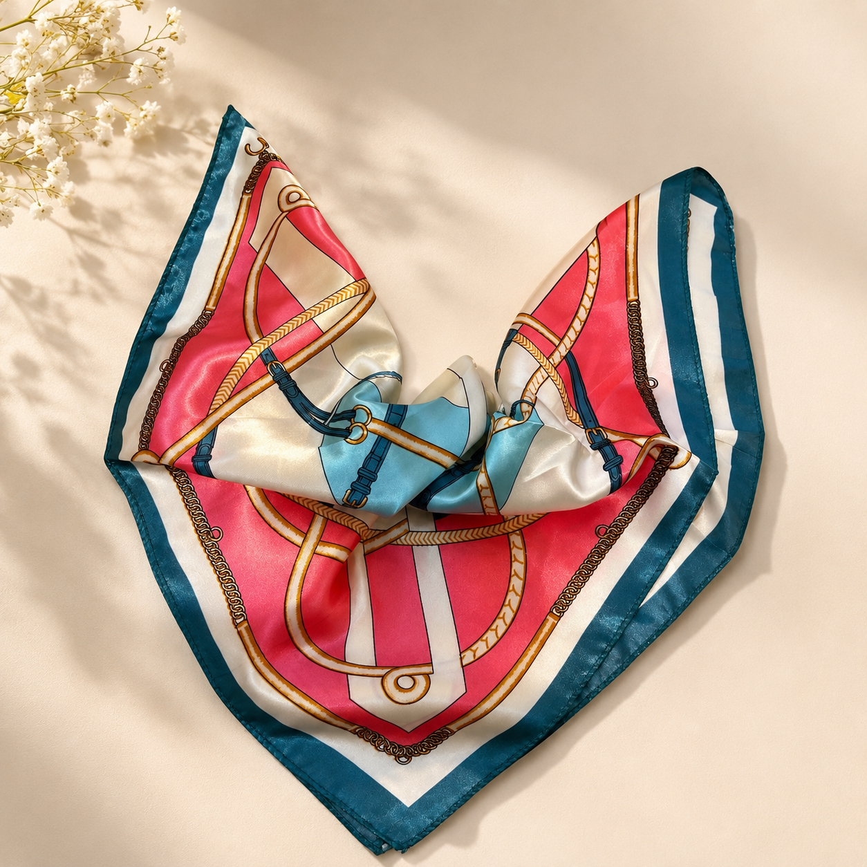 Luxury Satin Printed Scarf – 50×50 cm
