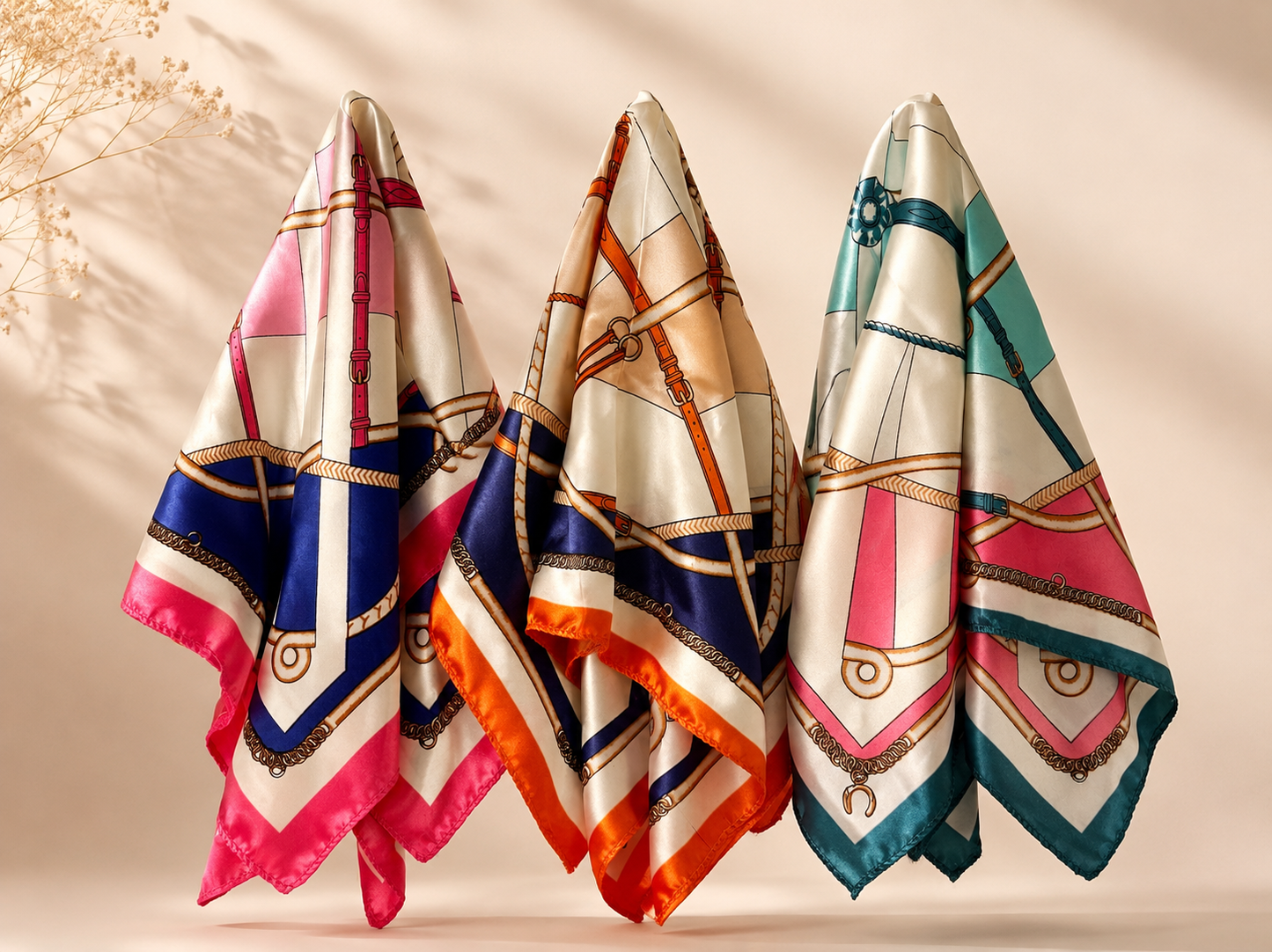 Luxury Satin Printed Scarf – 50×50 cm