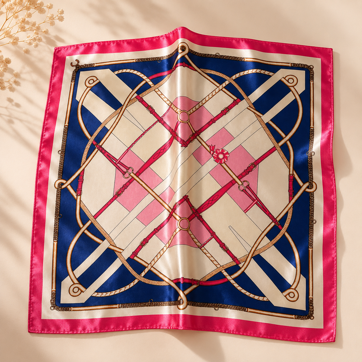 Luxury Satin Printed Scarf – 50×50 cm